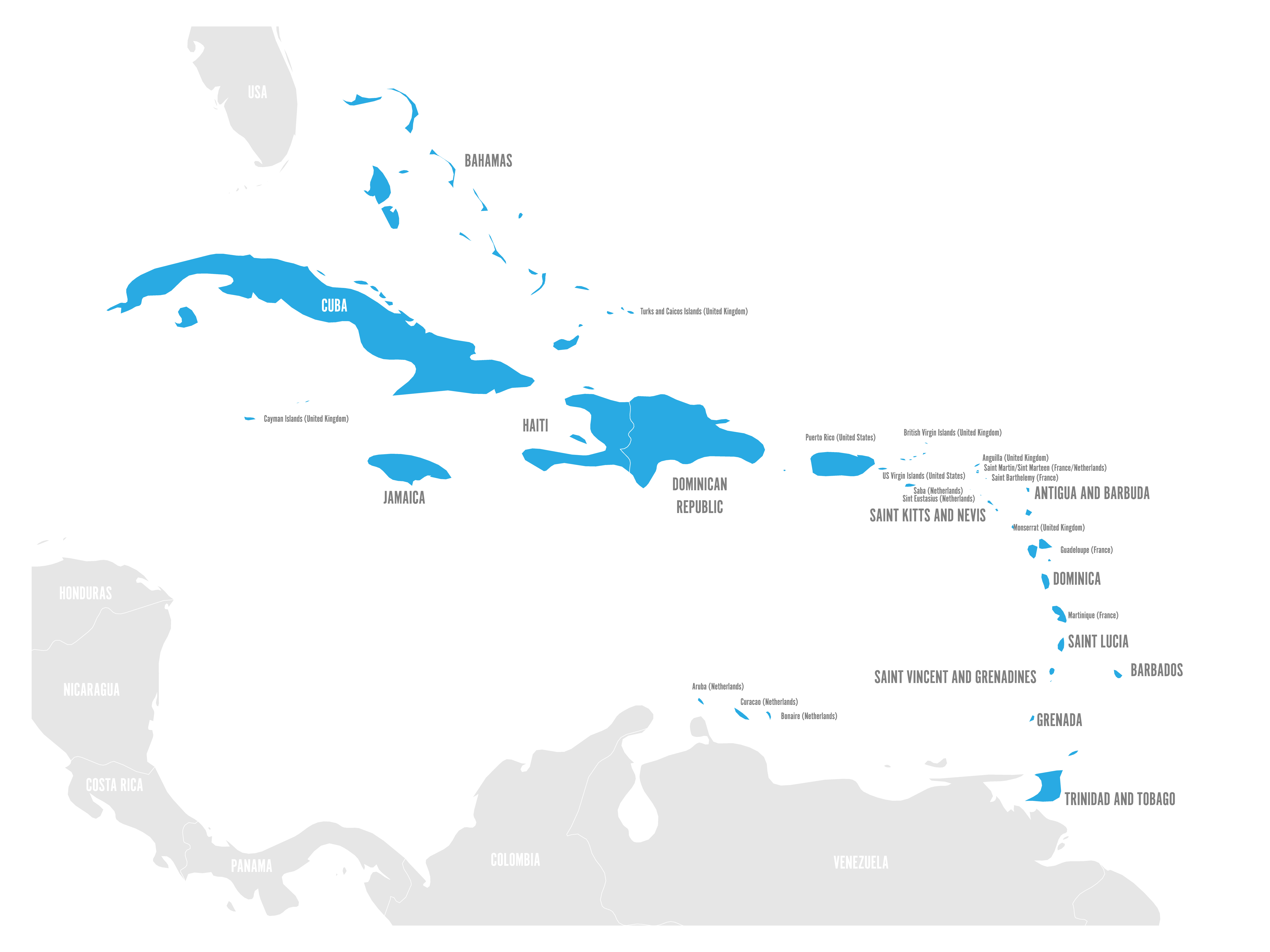 Map of places to go in the Caribbean
